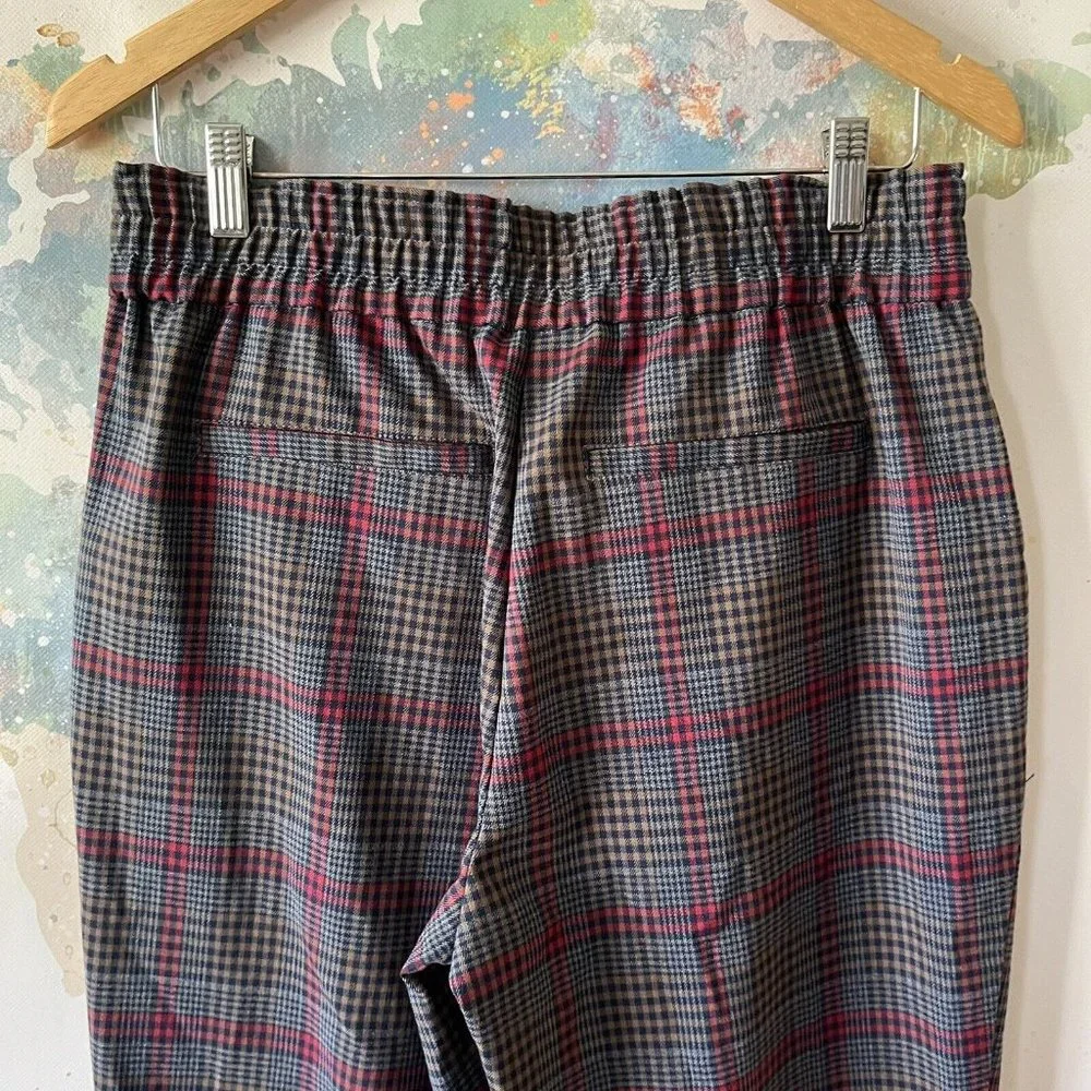 Altar'd State Pants Sz Medium Plaid Trousers Pull On Cuffed Blue Red Tan Belted